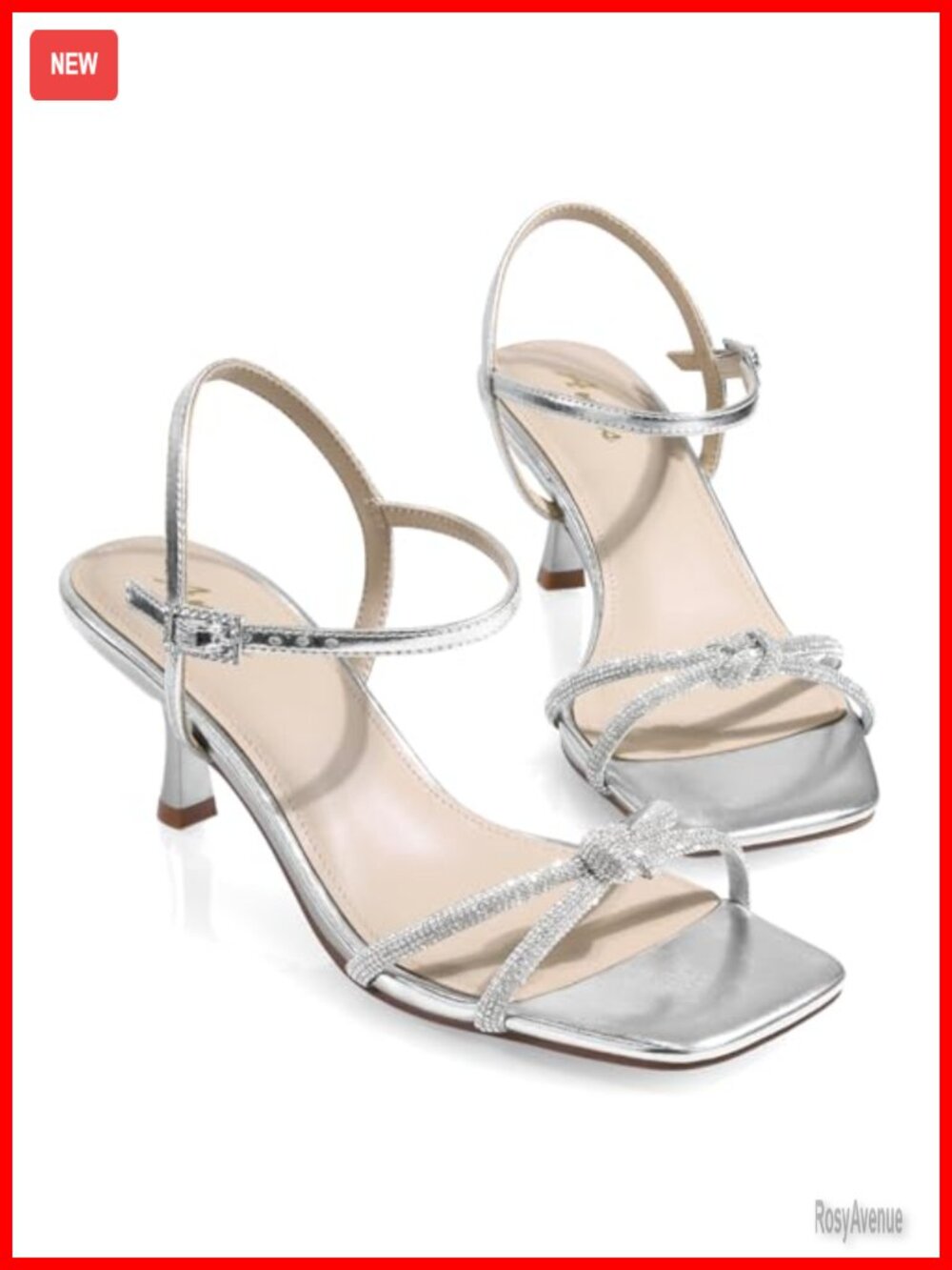 Kitten Heel Rhinestone Strappy Sandals Dress Shoes for Prom Wedding